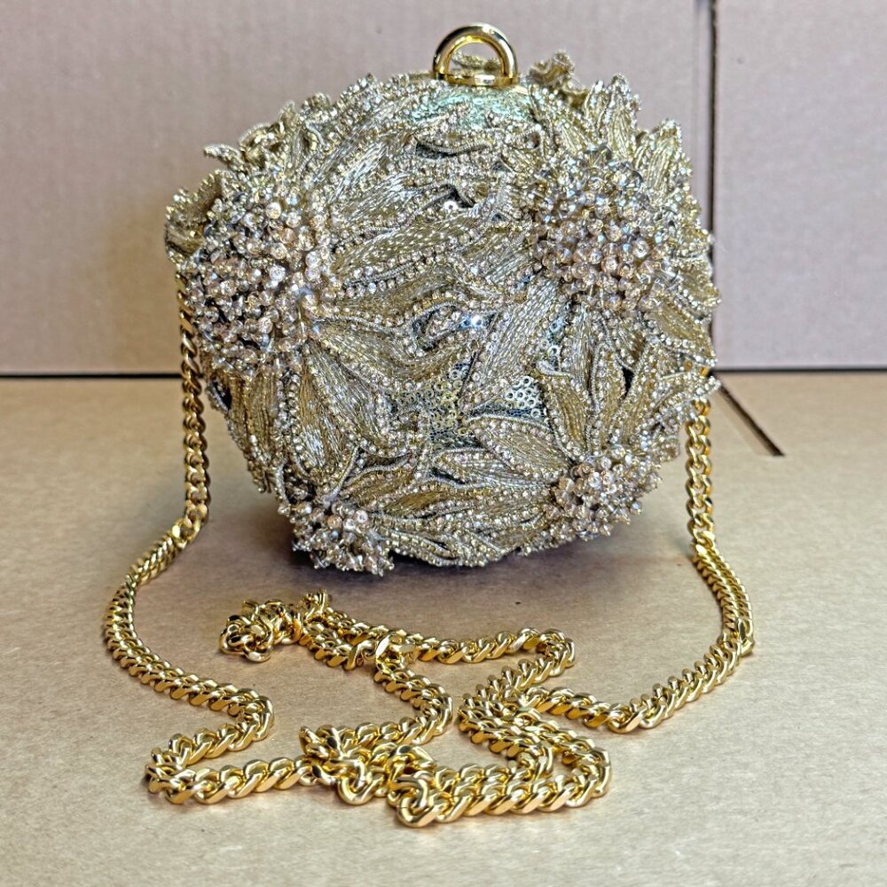 OSCAR DE LA RENTA Crystal Sunflower Embroidery Billiard Bag In Beige - Picture 7 of 11